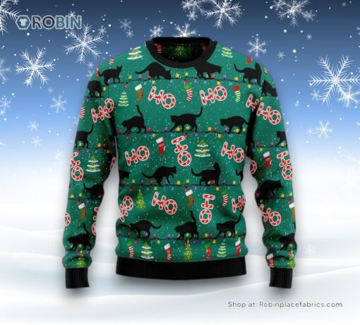 Black Cat Ho Ho Ho Ugly Christmas Sweater, Christmas Gift For Cat Love