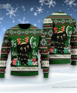 Black Cat Hohoho Ugly Christmas Sweatshirt, Sweater, Christmas Gift For Cat Love