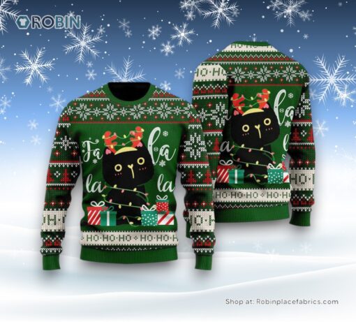 Black Cat Hohoho Ugly Christmas Sweatshirt, Sweater, Christmas Gift For Cat Love