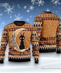 Black Cat I Love You To The Moon And Back Ugly Christmas Sweatshirt, Sweater, Christmas Gift For Cat Love