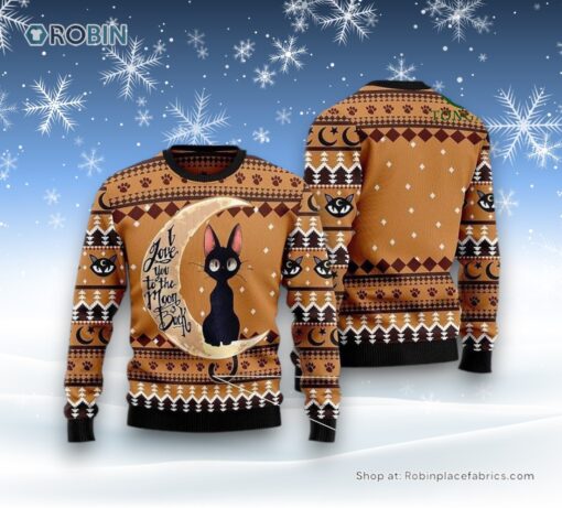 Black Cat I Love You To The Moon And Back Ugly Christmas Sweatshirt, Sweater, Christmas Gift For Cat Love