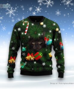 Black Cat Inside Tree Ugly Christmas Sweatshirt, Sweater, Christmas Gift For Cat Love