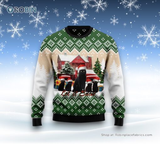 Black Cat Let It Snow Ugly Christmas Sweatshirt, Sweater, Christmas Gift For Cat Love