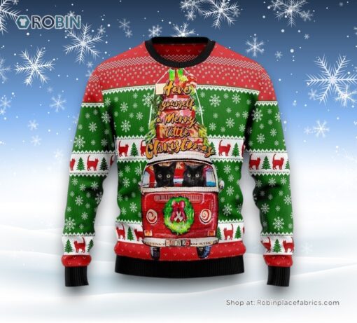 Black Cat Little Christmas Ugly Christmas Sweater, Christmas Gift For Cat Love