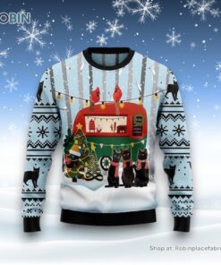 Black Cat Love Camping Ugly Christmas Sweatshirt, Sweater, Christmas Gift For Cat Love