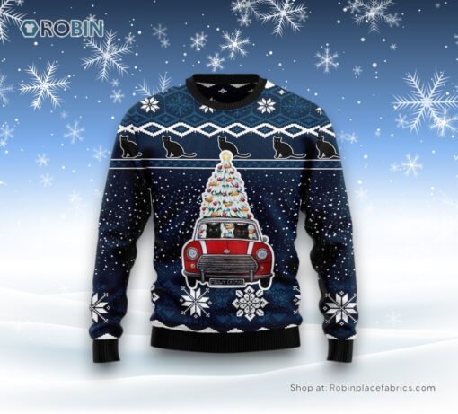 Black Cat Meowy Catmas Ugly Christmas Sweater, Christmas Gift For Cat Love