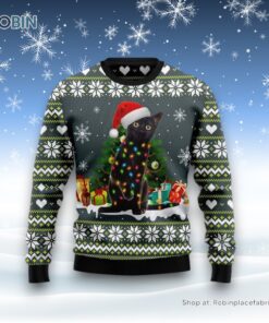 Black Cat Snow Ugly Christmas Sweater