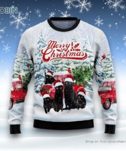Black Cat Merry Christmas Ugly Christmas Sweatshirt, Sweater, Christmas Gift For Cat Love