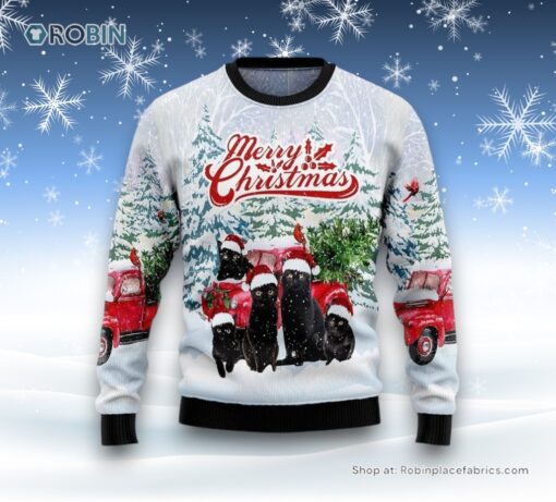 Black Cat Merry Christmas Ugly Christmas Sweatshirt, Sweater, Christmas Gift For Cat Love