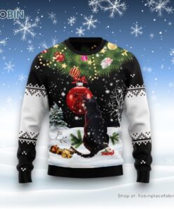 Black Cat Mirror Ugly Christmas Sweater, Christmas Gift For Cat Love