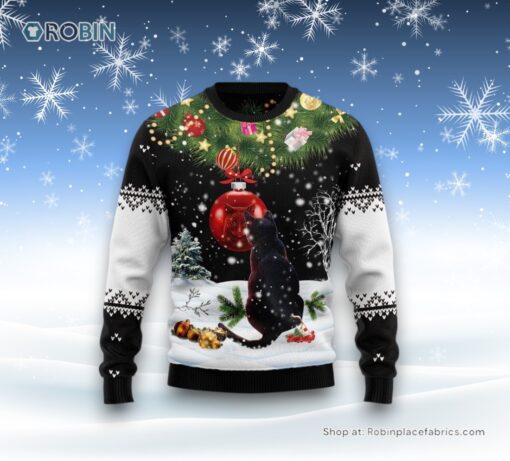 Black Cat Mirror Ugly Christmas Sweater, Christmas Gift For Cat Love