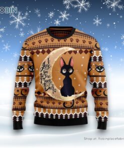 Black Cat Moon And Back Ugly Christmas Sweater, Christmas Gift For Cat Love
