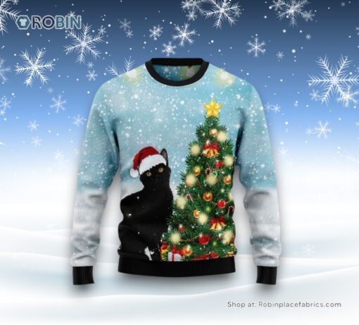 Black Cat Noel Tree Ugly Christmas Sweatshirt, Sweater, Christmas Gift For Cat Love