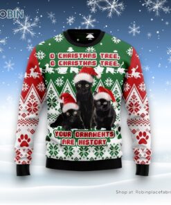 Black Cat Oh Christmas Tree Ugly Christmas Sweater, Christmas Gift For Cat Love