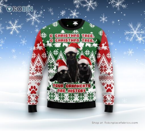 Black Cat Oh Christmas Tree Ugly Christmas Sweater, Christmas Gift For Cat Love
