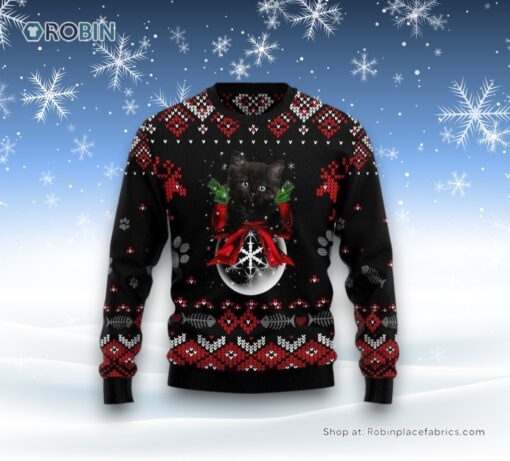 Black Cat Ornament Christmas Ugly Christmas Sweatshirt, Sweater, Christmas Gift For Cat Love