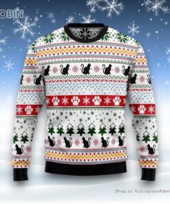 Black Cat Pattern Ugly Christmas Sweater, Christmas Gift For Cat Love