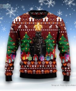 Black Cat Pine Tree Ugly Christmas Sweatshirt, Sweater, Christmas Gift For Cat Love