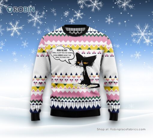 Black Cat Piss Me Off Ugly Christmas Sweater, Christmas Gift For Cat Love