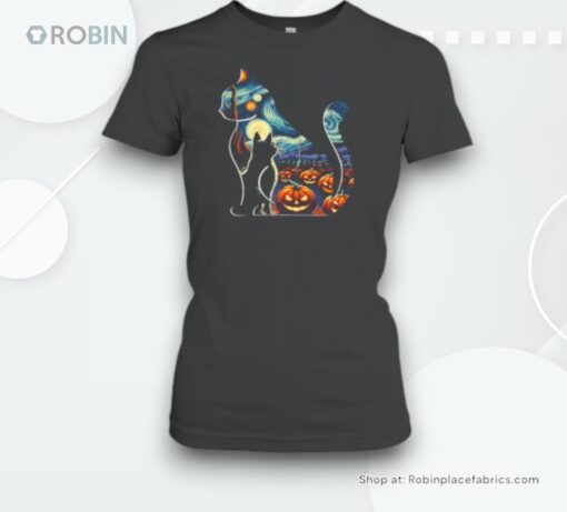 Black Cat Pumpkin Starry Sky Halloween Teacher Unisex Shirt