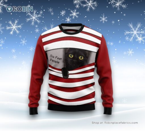 Black Cat Six Feet Ugly Christmas Sweatshirt, Sweater, Christmas Gift For Cat Love