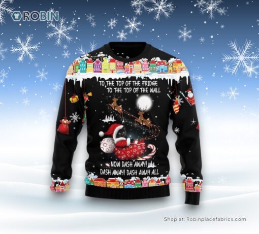 Black Cat Sleigh Christmas Ugly Christmas Sweater, Christmas Gift For Cat Love
