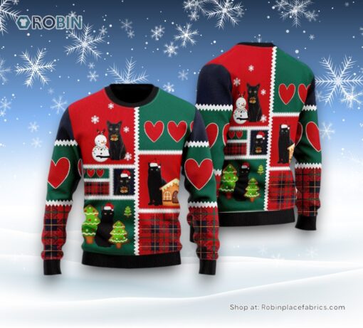 Black Cat Snow Ugly Christmas Sweatshirt, Sweater, Christmas Gift For Cat Love
