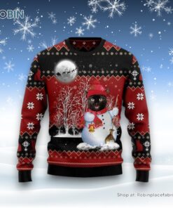 Black Cat Snowman Ugly Christmas Sweater, Christmas Gift For Cat Love