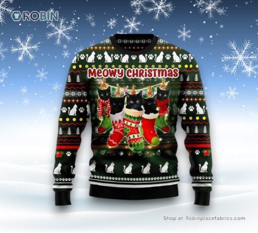 Black Cat Socks Ugly Christmas Sweater, Christmas Gift For Cat Love