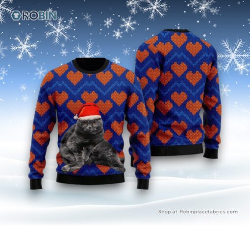 Black Cat Sweater In Heart Love Ugly Christmas Sweater, Christmas Gift For Cat Love