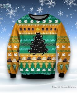 Black Cat Tree Meowy Ugly Christmas Orange Sweater, Christmas Gift For Cat Love