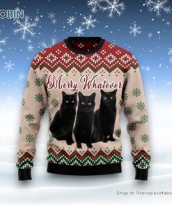 Black Cat Vintage Flower Ugly Christmas Sweater, Christmas Gift For Cat Love