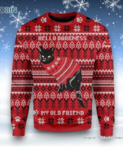 Black Cat wear red sweater Christmas Sweater, Christmas Gift For Cat Love
