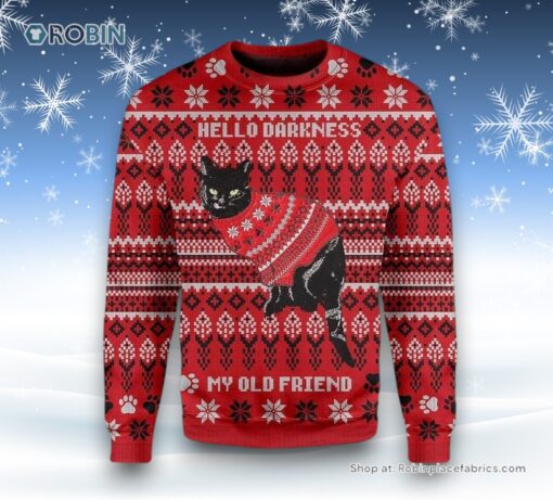 Black Cat wear red sweater Christmas Sweater, Christmas Gift For Cat Love