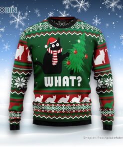 Black Cat What Christmas Ugly Christmas Sweatshirt, Sweater, Christmas Gift For Cat Love