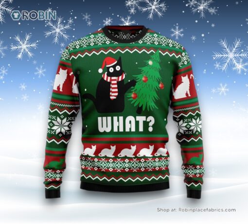 Black Cat What Christmas Ugly Christmas Sweatshirt, Sweater, Christmas Gift For Cat Love