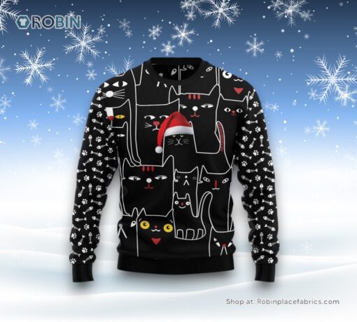 Black Cat With Noel Hat Ugly Christmas Sweater, Christmas Gift For Cat Love