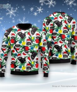 Black Cat With Xmas Balls Ugly Christmas Sweater, Christmas Gift For Cat Love