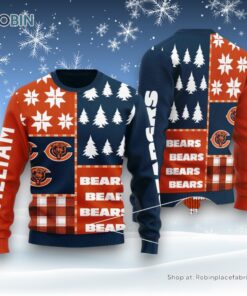 Blue Orange Pattern Chicago Bears Christmas Gift Custom Ugly Sweater and Sweatshirt
