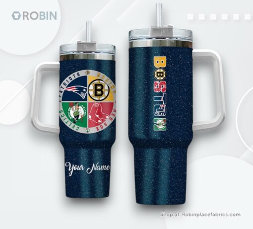 Boston Sports Logo Team Custom Name Handle Cup Tumbler 40oz