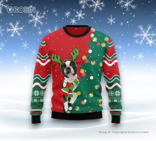 Boston Terrier Christmas Tree Ugly Sweater, Christmas Gift For Dog Love