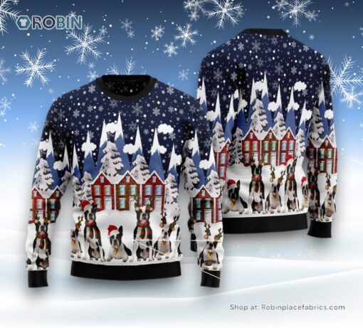 Boston Terrier Family Ugly Christmas Sweater