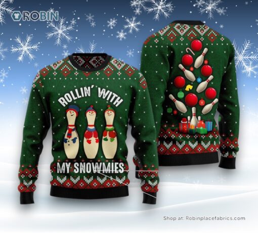 Bowling Rollin With My Snowmies Ugly Christmas Sweater