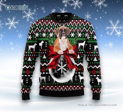 Boxer Xmas Ball Ugly Christmas Sweater, Christmas Gift For Dog Love