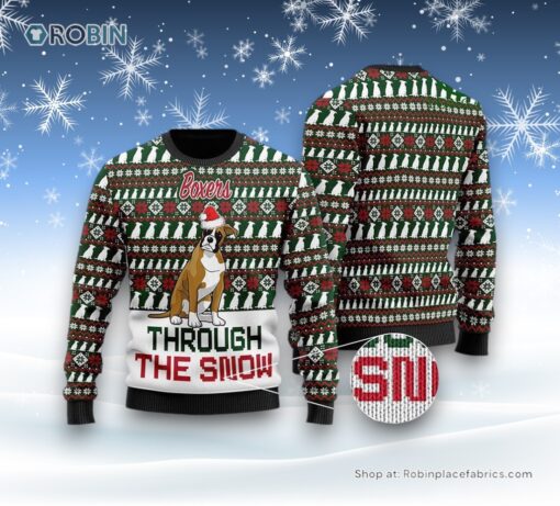 Boxers Through The Snow Christmas Ugly Sweater, Christmas Gift For Dog Love