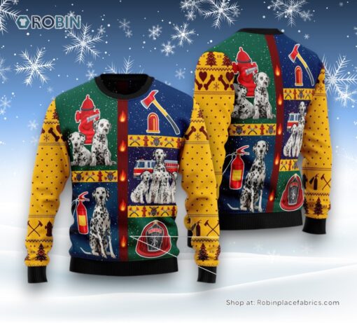 Brave Dalmatian Firefighter Ugly Christmas Sweater