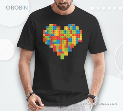 Brick Builder Heart Valentines Block Building Master Builder Shirt