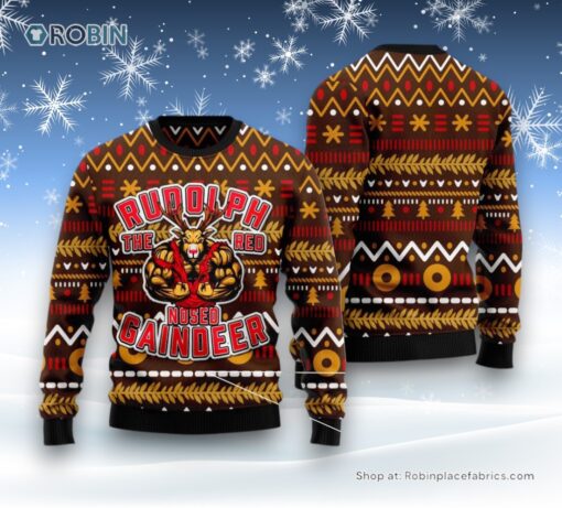 Buffed Rudolph The Red Nosed Reindeer Ugly Christmas Sweater
