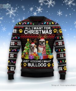 Bulldog Christmas Ugly Sweater, Christmas Gift For Dog Love