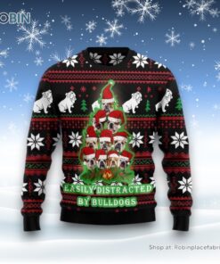 Bulldog Pine Tree Christmas Ugly Christmas Sweatshirt, Sweater, Christmas Gift For Dog Love